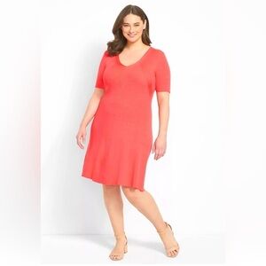 Lane Bryant Pink Short Sleeve V Neck Midi Sweater Dress Plus Size 18/20